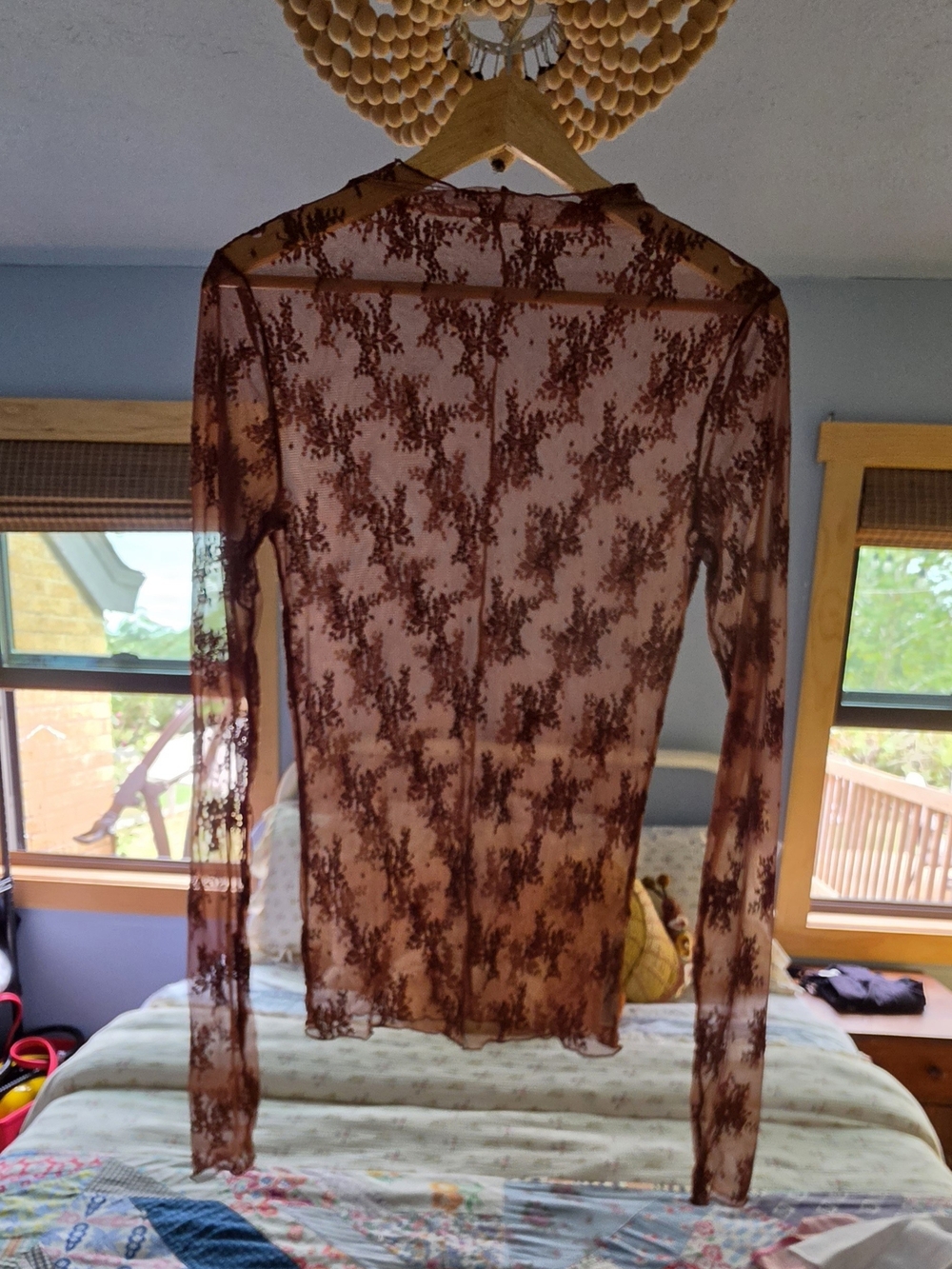 Free People Sheer Lace Long-Sleeve Top - Brown